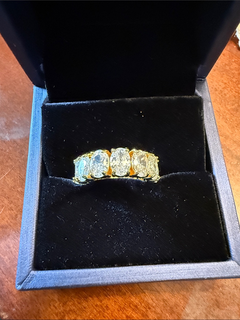 Gold Band Ring with Seven  Clear Stones and  six yellow stones.  Women Jewelry